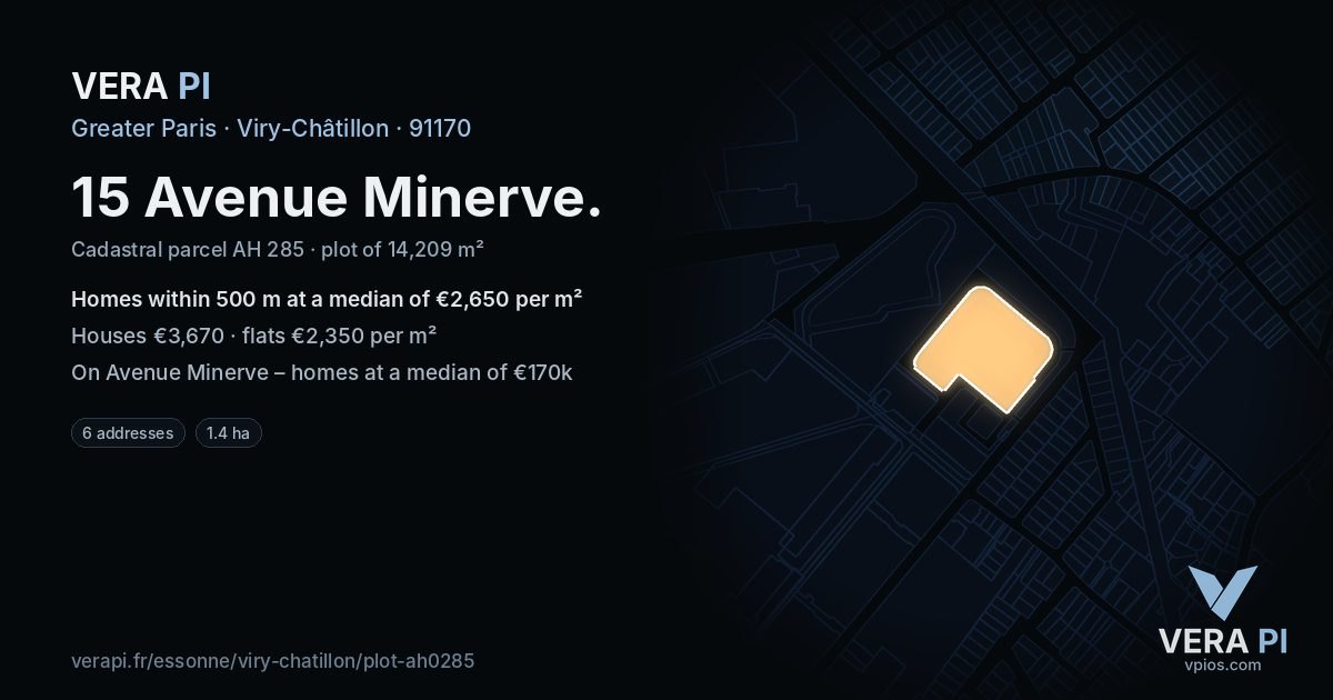15 Avenue Minerve, Viry-Châtillon at night – the plot lit, the parcels around coloured by the prices near them