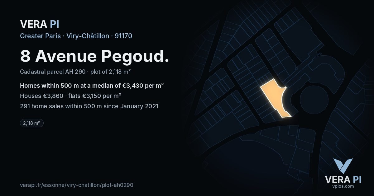 8 Avenue Pegoud, Viry-Châtillon at night – the plot lit, the parcels around coloured by the prices near them