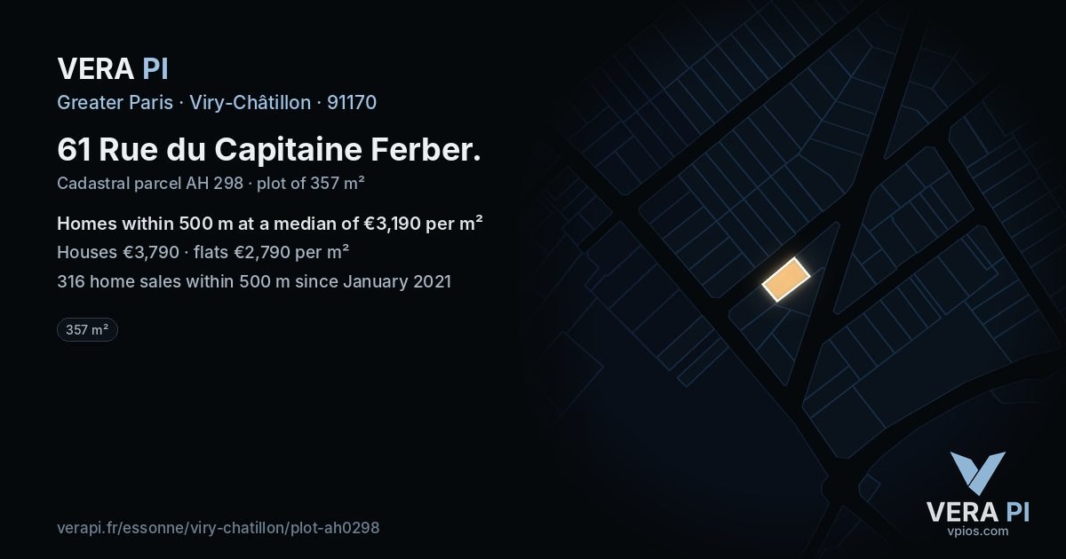 61 Rue du Capitaine Ferber, Viry-Châtillon at night – the plot lit, the parcels around coloured by the prices near them