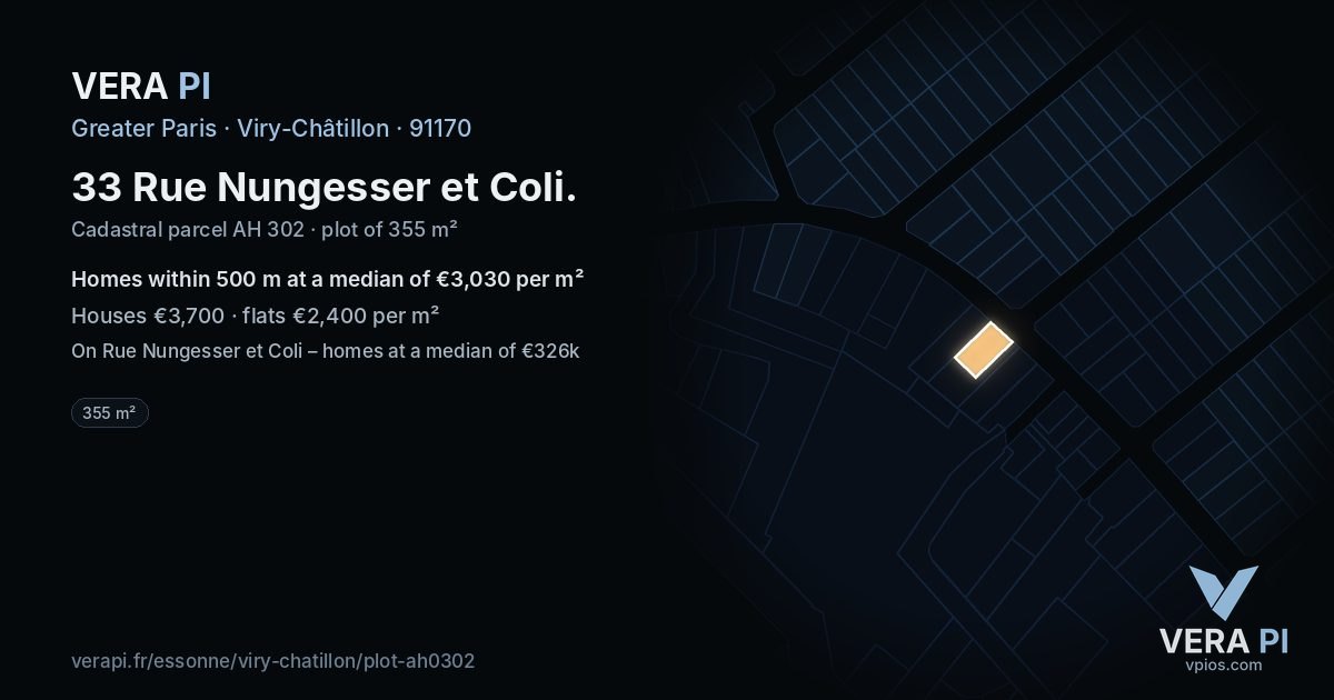 33 Rue Nungesser et Coli, Viry-Châtillon at night – the plot lit, the parcels around coloured by the prices near them