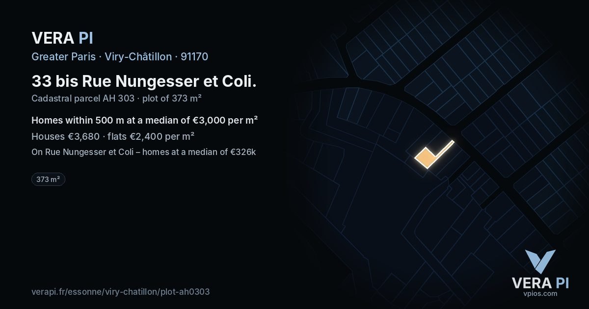 33 bis Rue Nungesser et Coli, Viry-Châtillon at night – the plot lit, the parcels around coloured by the prices near them
