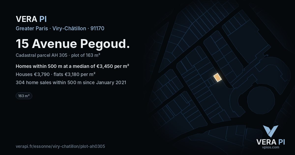 15 Avenue Pegoud, Viry-Châtillon at night – the plot lit, the parcels around coloured by the prices near them
