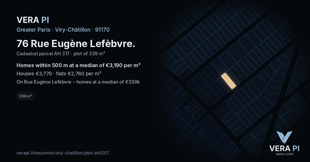 76 Rue Eugène Lefèbvre, Viry-Châtillon at night – the plot lit, the parcels around coloured by the prices near them