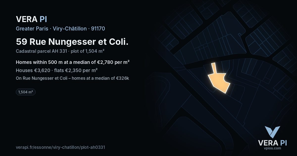 59 Rue Nungesser et Coli, Viry-Châtillon at night – the plot lit, the parcels around coloured by the prices near them
