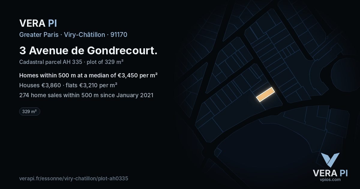 3 Avenue de Gondrecourt, Viry-Châtillon at night – the plot lit, the parcels around coloured by the prices near them