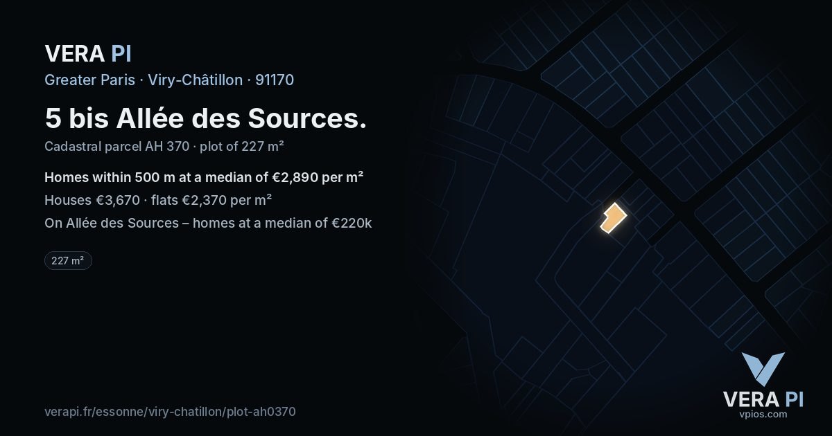 5 bis Allée des Sources, Viry-Châtillon at night – the plot lit, the parcels around coloured by the prices near them