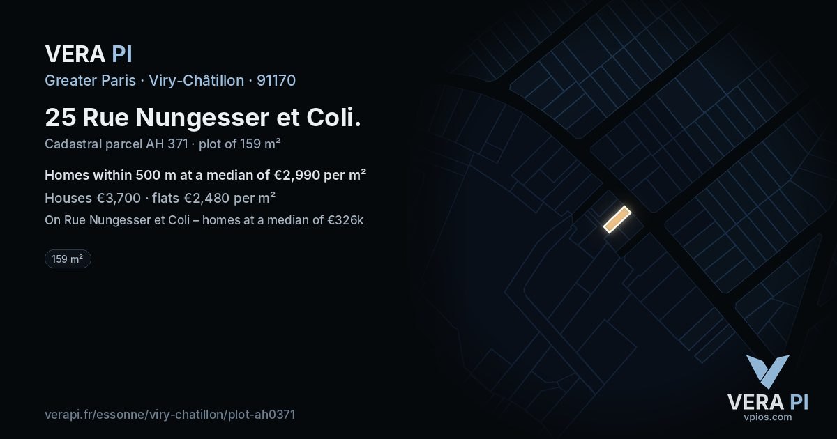 25 Rue Nungesser et Coli, Viry-Châtillon at night – the plot lit, the parcels around coloured by the prices near them