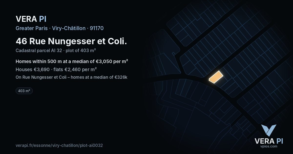 46 Rue Nungesser et Coli, Viry-Châtillon at night – the plot lit, the parcels around coloured by the prices near them