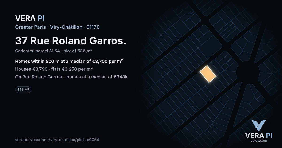 37 Rue Roland Garros, Viry-Châtillon at night – the plot lit, the parcels around coloured by the prices near them