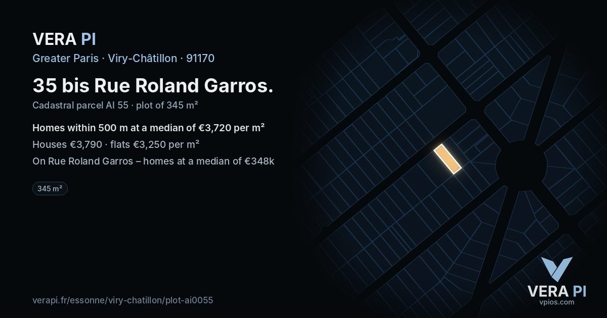 35 bis Rue Roland Garros, Viry-Châtillon at night – the plot lit, the parcels around coloured by the prices near them