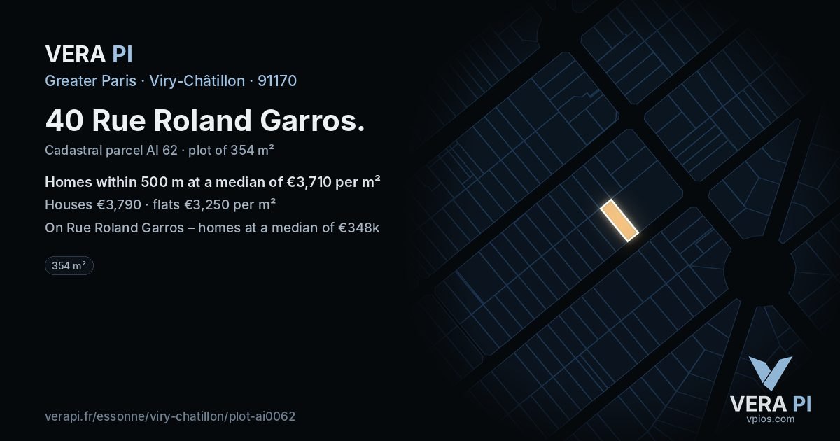 40 Rue Roland Garros, Viry-Châtillon at night – the plot lit, the parcels around coloured by the prices near them