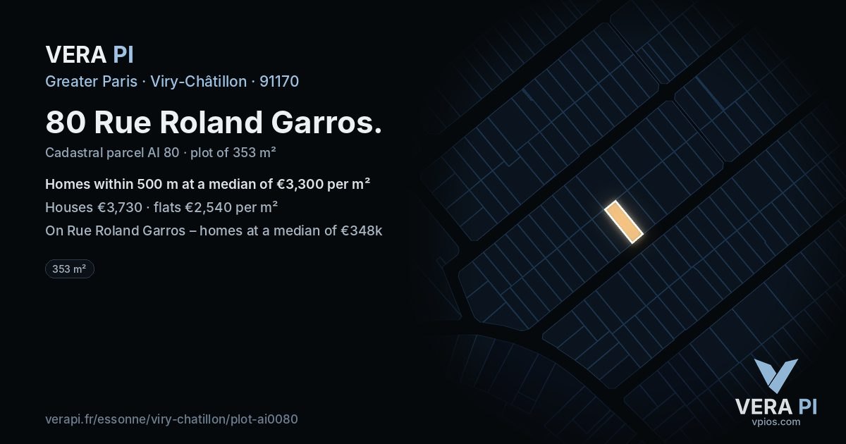 80 Rue Roland Garros, Viry-Châtillon at night – the plot lit, the parcels around coloured by the prices near them