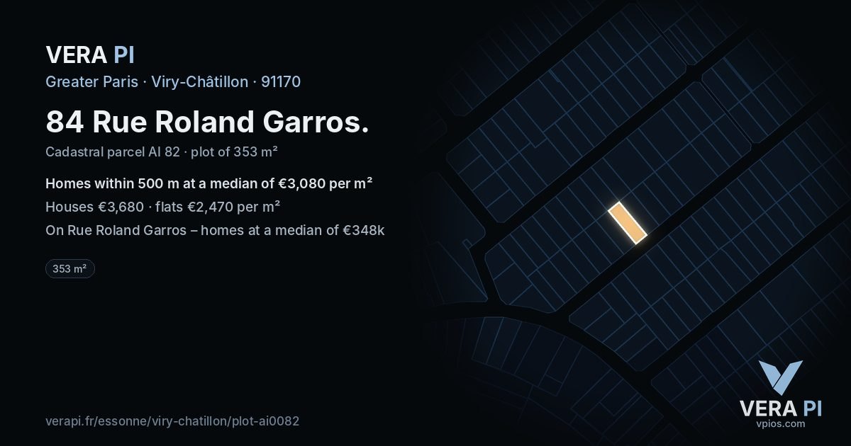 84 Rue Roland Garros, Viry-Châtillon at night – the plot lit, the parcels around coloured by the prices near them