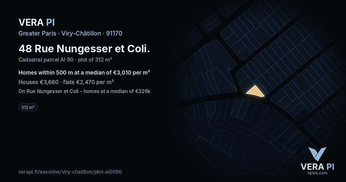 48 Rue Nungesser et Coli, Viry-Châtillon at night – the plot lit, the parcels around coloured by the prices near them