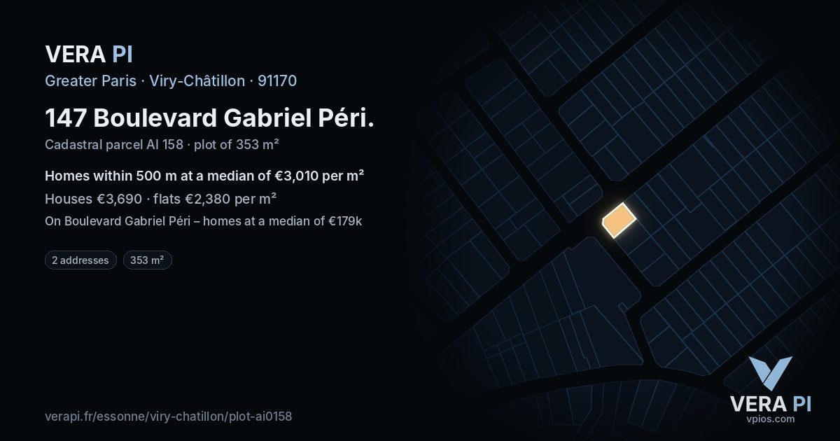 147 Boulevard Gabriel Péri, Viry-Châtillon at night – the plot lit, the parcels around coloured by the prices near them