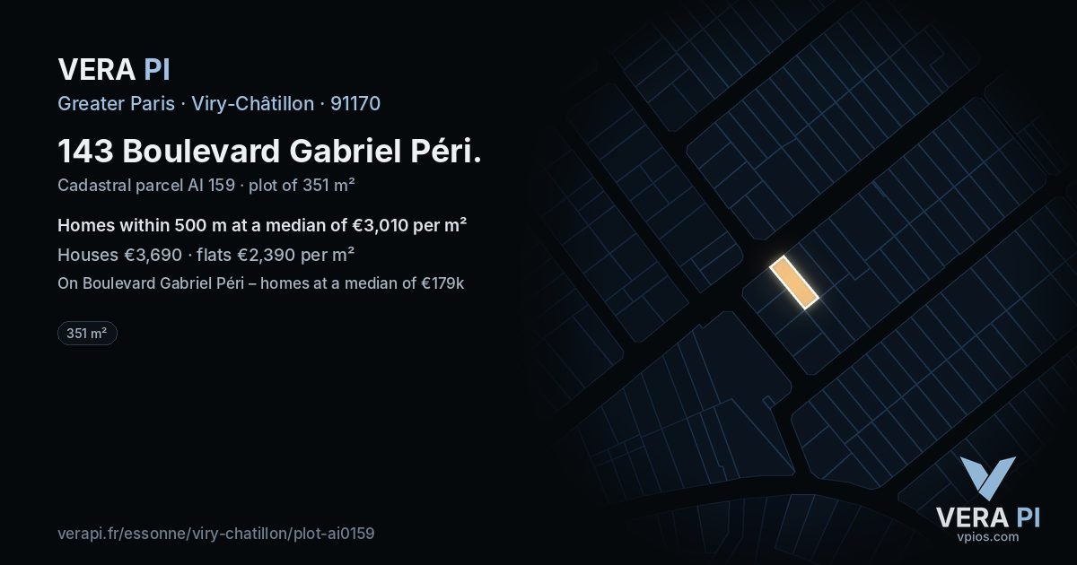 143 Boulevard Gabriel Péri, Viry-Châtillon at night – the plot lit, the parcels around coloured by the prices near them