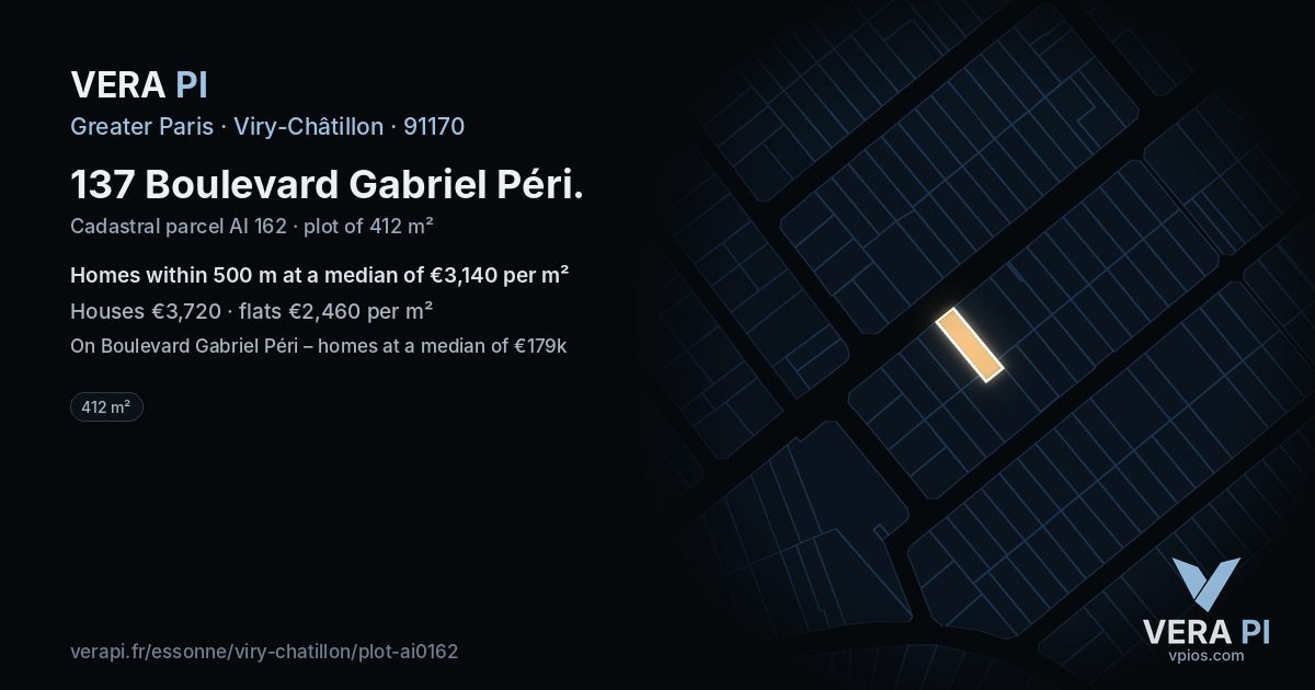 137 Boulevard Gabriel Péri, Viry-Châtillon at night – the plot lit, the parcels around coloured by the prices near them