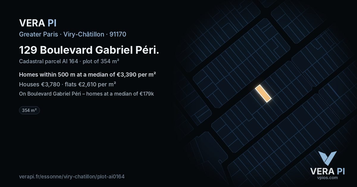 129 Boulevard Gabriel Péri, Viry-Châtillon at night – the plot lit, the parcels around coloured by the prices near them
