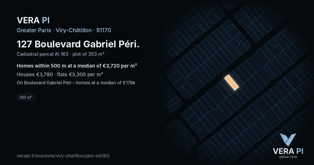 127 Boulevard Gabriel Péri, Viry-Châtillon at night – the plot lit, the parcels around coloured by the prices near them