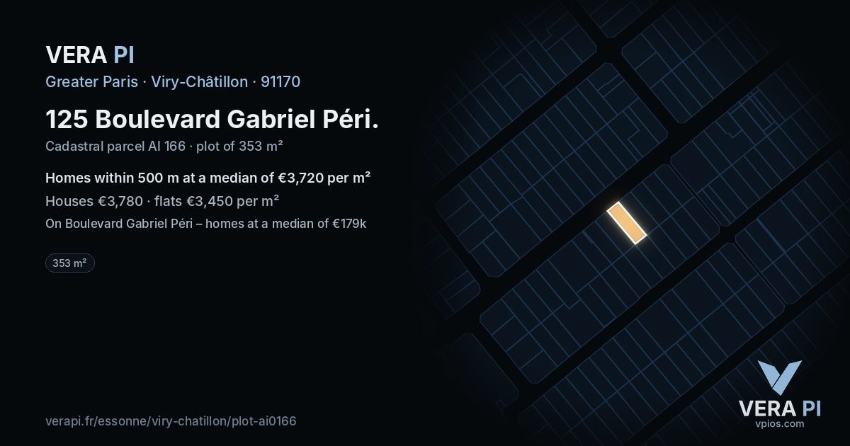 125 Boulevard Gabriel Péri, Viry-Châtillon at night – the plot lit, the parcels around coloured by the prices near them