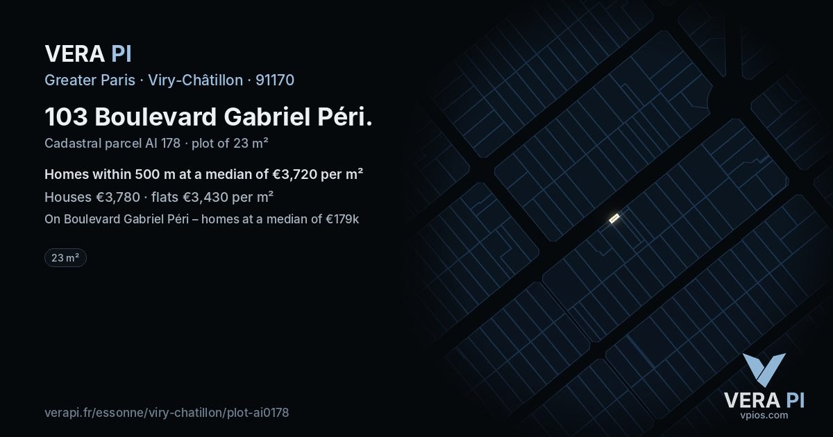103 Boulevard Gabriel Péri, Viry-Châtillon at night – the plot lit, the parcels around coloured by the prices near them
