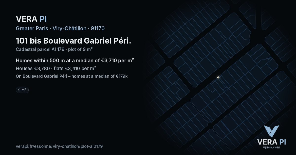 101 bis Boulevard Gabriel Péri, Viry-Châtillon at night – the plot lit, the parcels around coloured by the prices near them