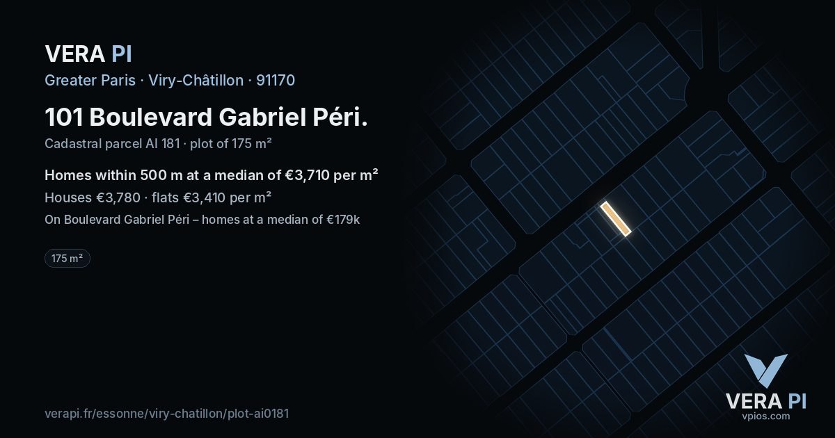 101 Boulevard Gabriel Péri, Viry-Châtillon at night – the plot lit, the parcels around coloured by the prices near them
