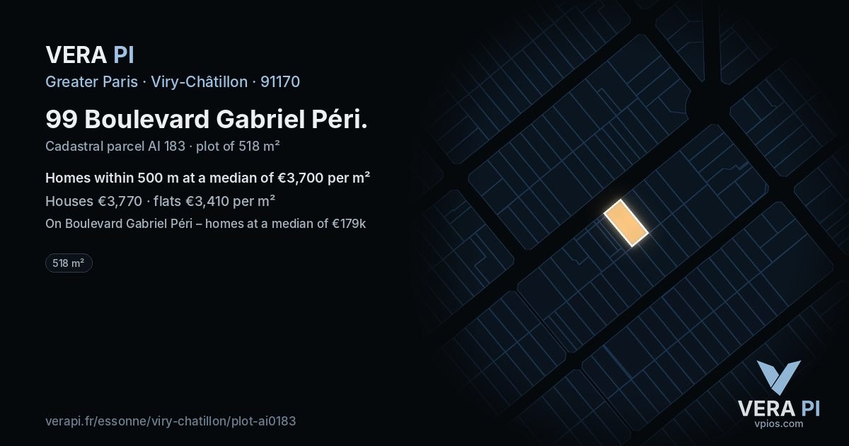 99 Boulevard Gabriel Péri, Viry-Châtillon at night – the plot lit, the parcels around coloured by the prices near them
