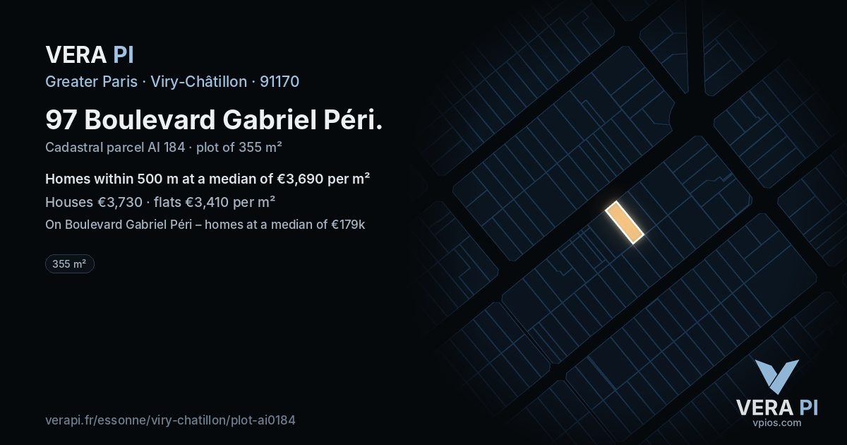 97 Boulevard Gabriel Péri, Viry-Châtillon at night – the plot lit, the parcels around coloured by the prices near them