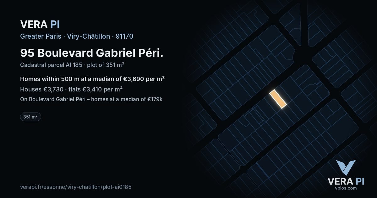 95 Boulevard Gabriel Péri, Viry-Châtillon at night – the plot lit, the parcels around coloured by the prices near them