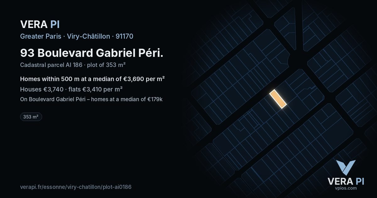 93 Boulevard Gabriel Péri, Viry-Châtillon at night – the plot lit, the parcels around coloured by the prices near them