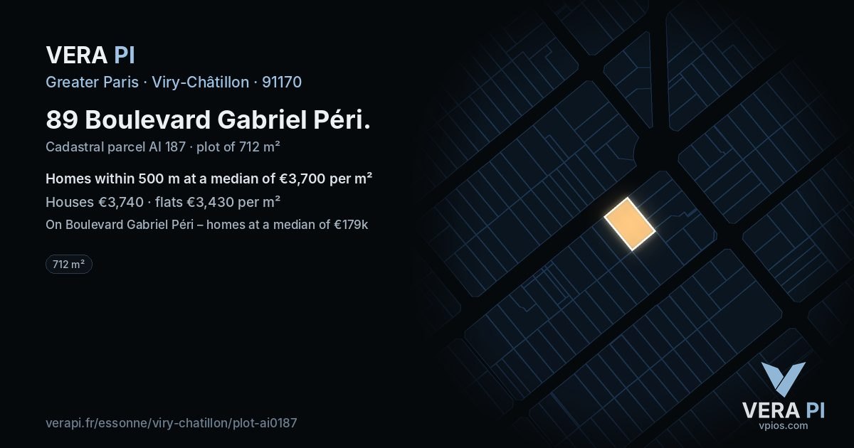 89 Boulevard Gabriel Péri, Viry-Châtillon at night – the plot lit, the parcels around coloured by the prices near them