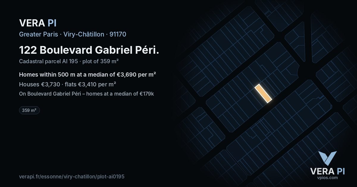 122 Boulevard Gabriel Péri, Viry-Châtillon at night – the plot lit, the parcels around coloured by the prices near them