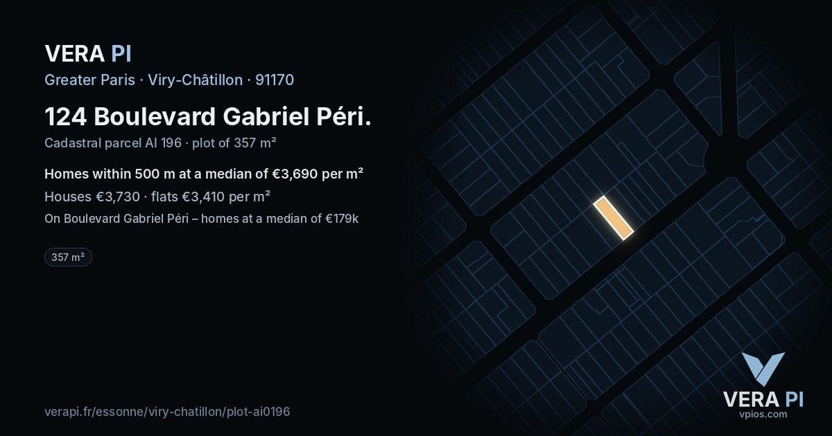 124 Boulevard Gabriel Péri, Viry-Châtillon at night – the plot lit, the parcels around coloured by the prices near them