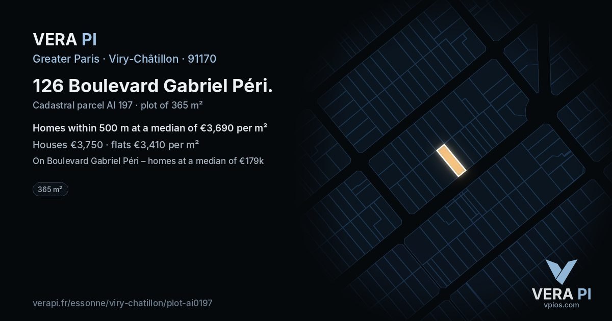 126 Boulevard Gabriel Péri, Viry-Châtillon at night – the plot lit, the parcels around coloured by the prices near them