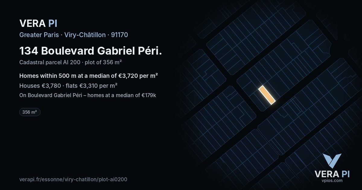 134 Boulevard Gabriel Péri, Viry-Châtillon at night – the plot lit, the parcels around coloured by the prices near them