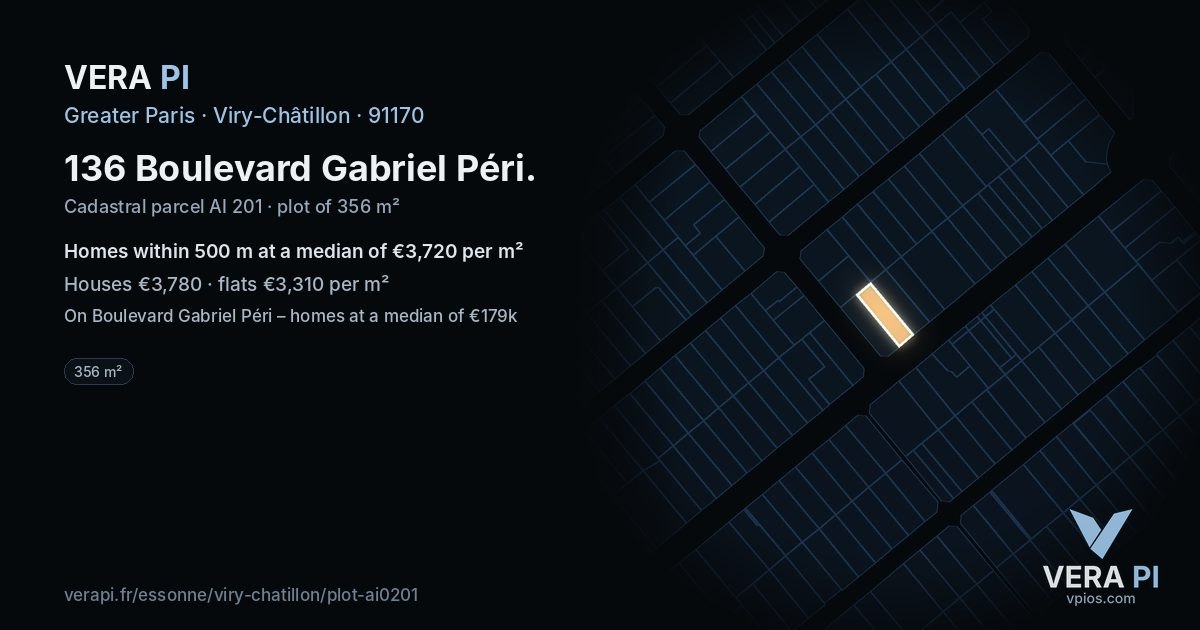 136 Boulevard Gabriel Péri, Viry-Châtillon at night – the plot lit, the parcels around coloured by the prices near them
