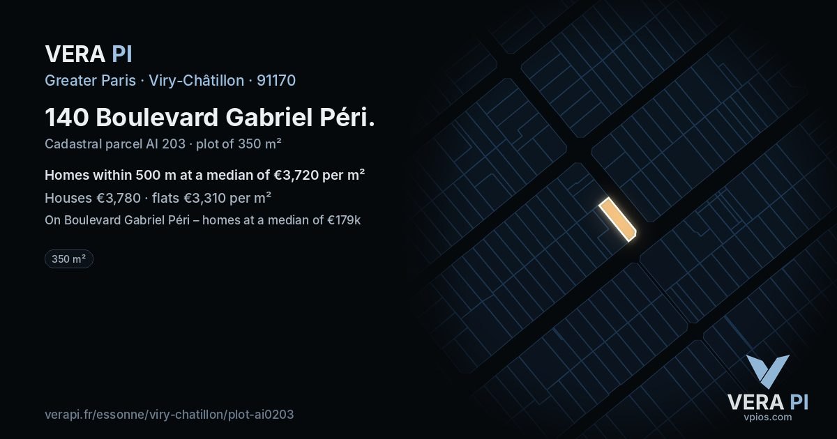 140 Boulevard Gabriel Péri, Viry-Châtillon at night – the plot lit, the parcels around coloured by the prices near them