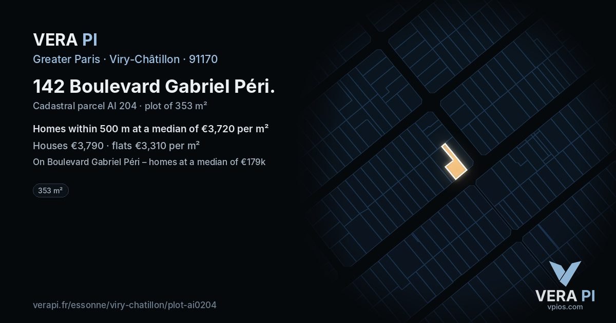 142 Boulevard Gabriel Péri, Viry-Châtillon at night – the plot lit, the parcels around coloured by the prices near them