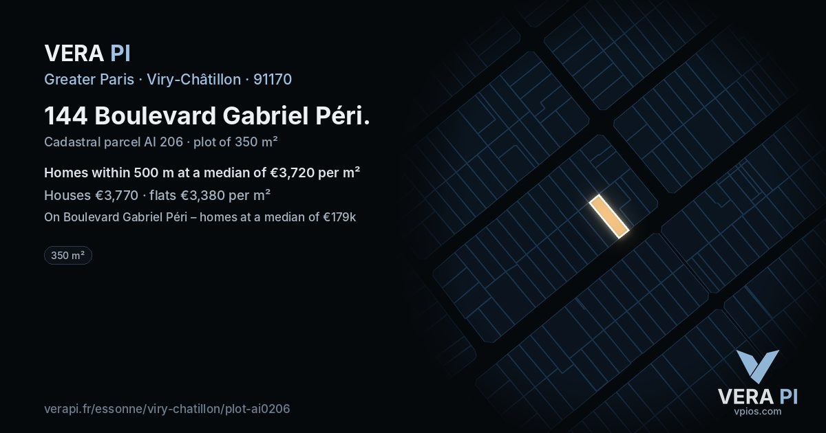 144 Boulevard Gabriel Péri, Viry-Châtillon at night – the plot lit, the parcels around coloured by the prices near them