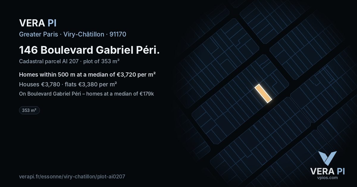 146 Boulevard Gabriel Péri, Viry-Châtillon at night – the plot lit, the parcels around coloured by the prices near them