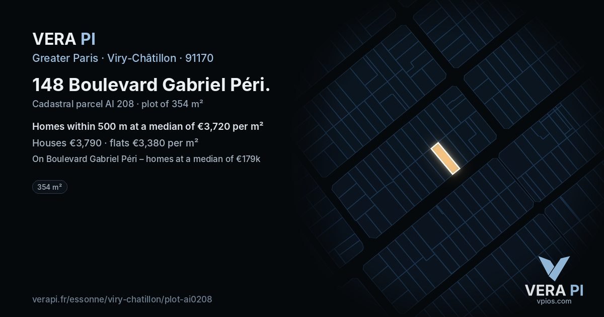 148 Boulevard Gabriel Péri, Viry-Châtillon at night – the plot lit, the parcels around coloured by the prices near them