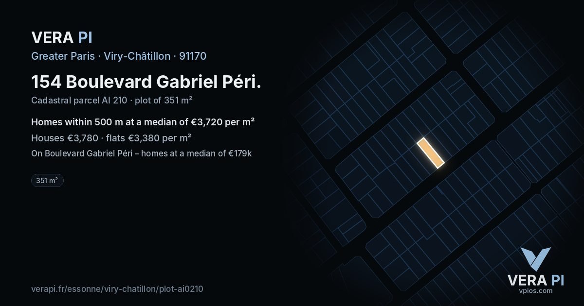 154 Boulevard Gabriel Péri, Viry-Châtillon at night – the plot lit, the parcels around coloured by the prices near them