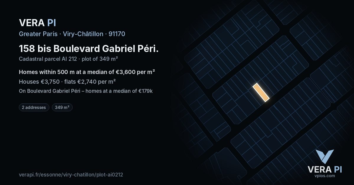 158 bis Boulevard Gabriel Péri, Viry-Châtillon at night – the plot lit, the parcels around coloured by the prices near them