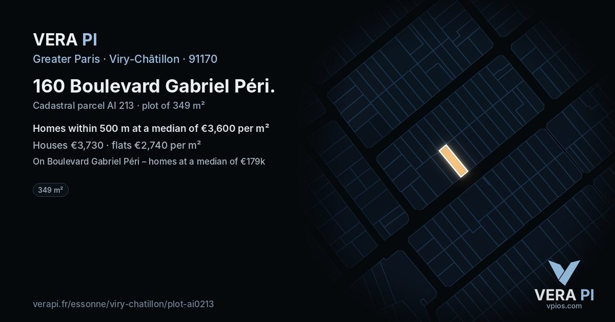 160 Boulevard Gabriel Péri, Viry-Châtillon at night – the plot lit, the parcels around coloured by the prices near them