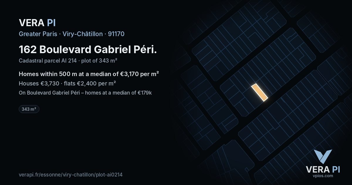 162 Boulevard Gabriel Péri, Viry-Châtillon at night – the plot lit, the parcels around coloured by the prices near them