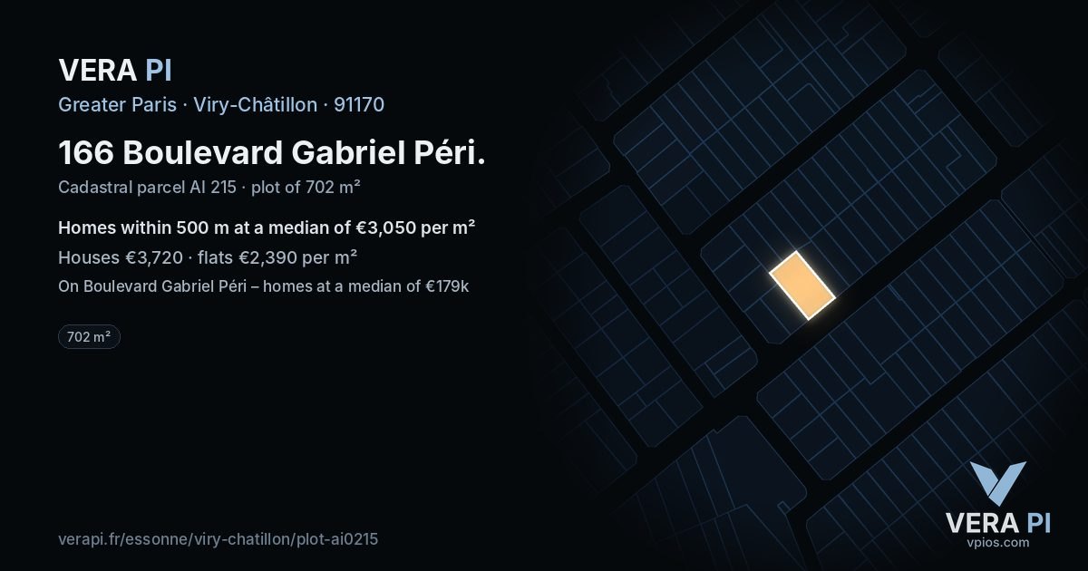 166 Boulevard Gabriel Péri, Viry-Châtillon at night – the plot lit, the parcels around coloured by the prices near them