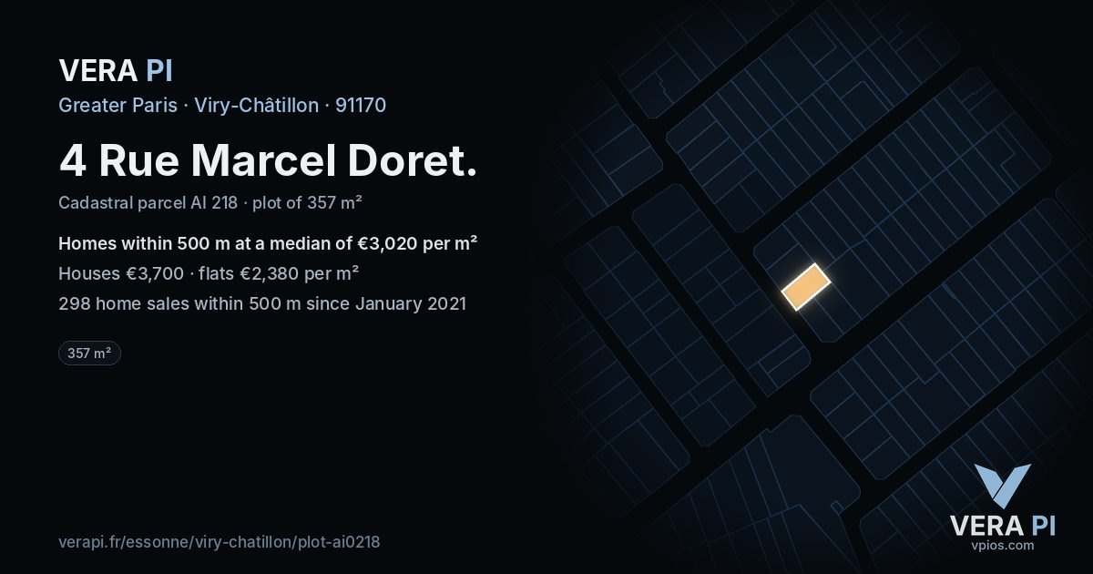 4 Rue Marcel Doret, Viry-Châtillon at night – the plot lit, the parcels around coloured by the prices near them