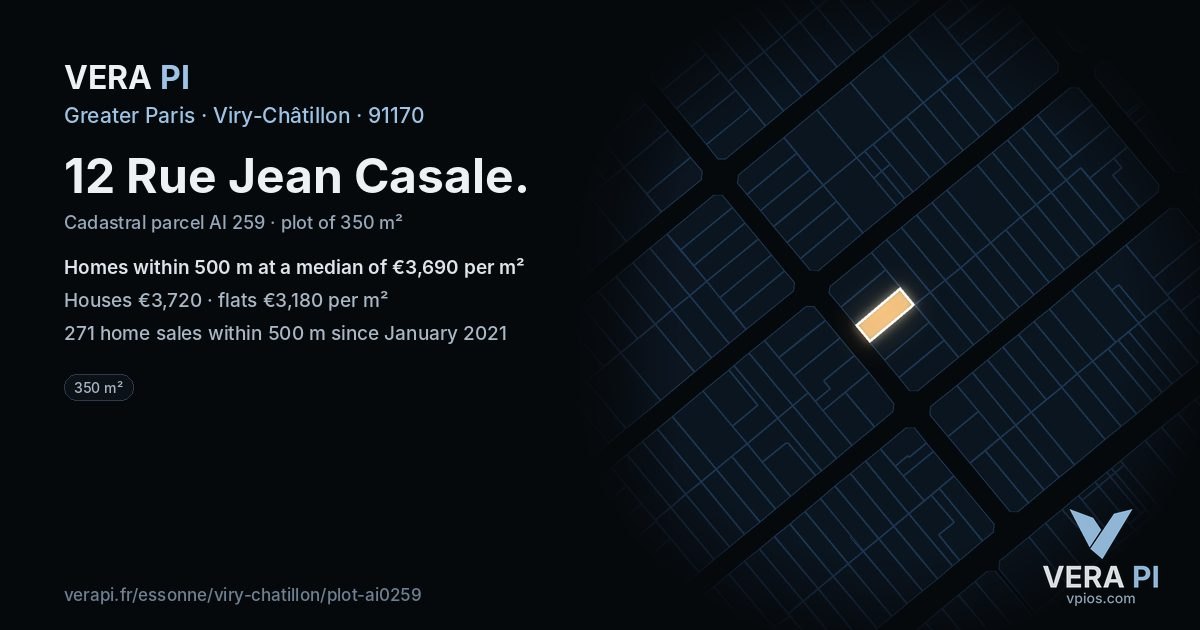 12 Rue Jean Casale, Viry-Châtillon at night – the plot lit, the parcels around coloured by the prices near them