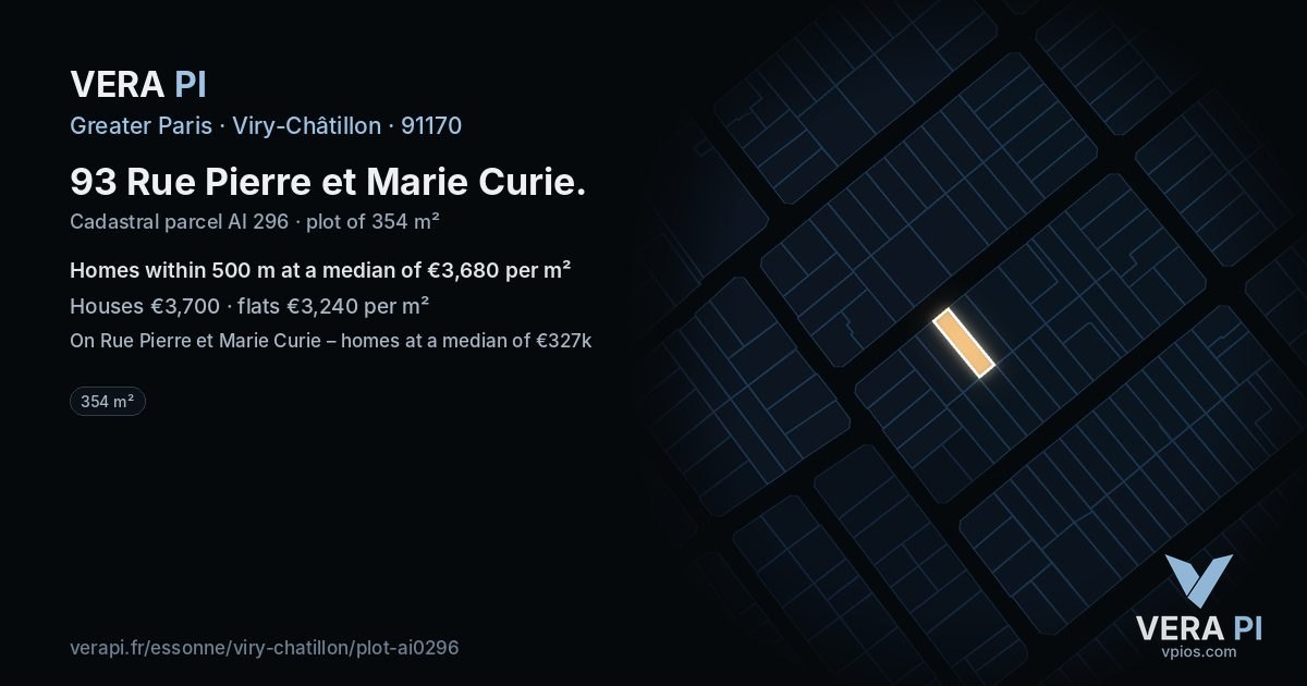 93 Rue Pierre et Marie Curie, Viry-Châtillon at night – the plot lit, the parcels around coloured by the prices near them